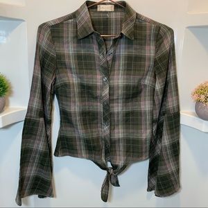 Altar’d state Tie plaid‎ button down Bell sleeves